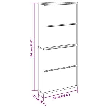 Schuhschrank mit 4 Fächern Spiegel Eiche 63×17×134 cm