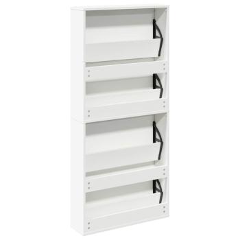 Schuhschrank mit 4 Fächern Spiegel Weiß 63×17×134 cm