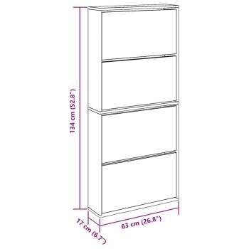 Schuhschrank mit 4 Fächern Spiegel Weiß 63×17×134 cm