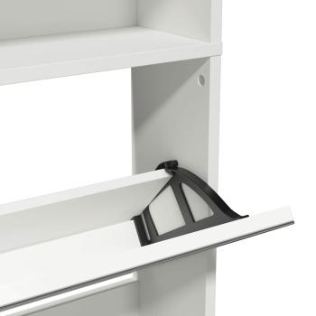 Schuhschrank mit 4 Fächern Spiegel Weiß 63×17×134 cm