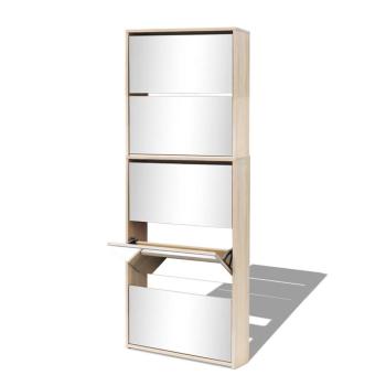 Schuhschrank mit 5 Fächern Spiegel Eiche 63x17x169,5 cm