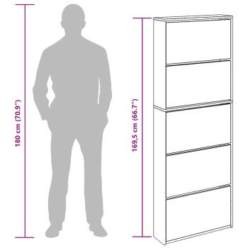 Schuhschrank mit 5 Fächern Spiegel Eiche 63x17x169,5 cm