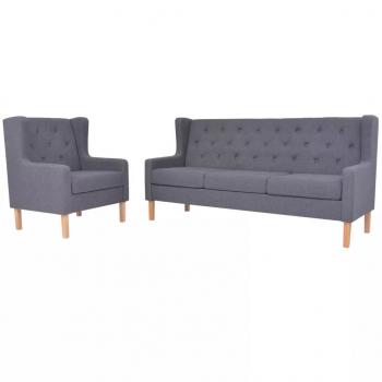 ARDEBO.de - 2-tlg. Sofa-Set Stoff Grau