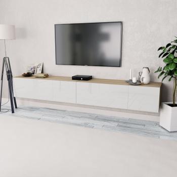ARDEBO.de - TV-Schränke 2 Stk. 120x40x34cm Hochglanz-Weiß Eiche