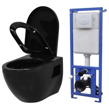 ARDEBO.de - Hänge-Toilette mit Einbau-Spülkasten Keramik Schwarz