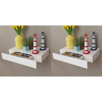 ARDEBO.de - Wandregal Hängeregal mit Schubladen 2 Stk. Weiß 48 cm 