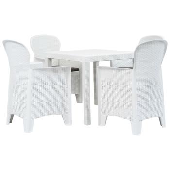 ARDEBO.de - 5-tlg. Garten-Essgruppe Kunststoff Weiß Rattan-Optik