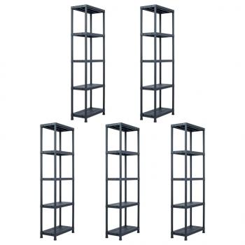 ARDEBO.de - Lagerregale 5 Stk. Schwarz 125 kg 60 x 30 x 180 cm Kunststoff