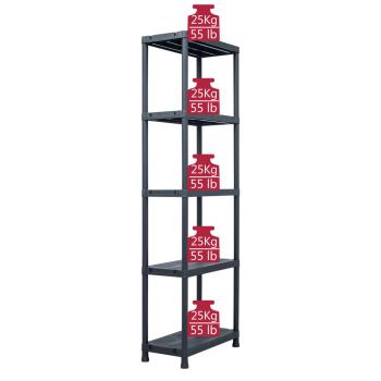 Lagerregale 5 Stk. Schwarz 125 kg 60 x 30 x 180 cm Kunststoff