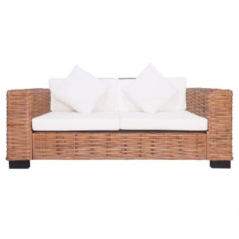 2-tlg. Gartensofas mit Polster Natürliches Rattan