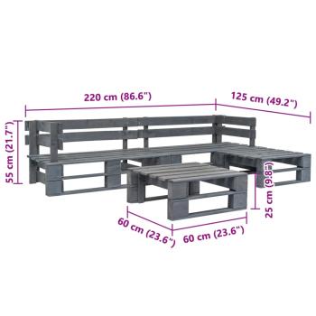 4-tlg. Garten-Sofagarnitur aus Paletten Holz Grau