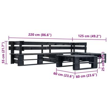 4-tlg. Garten-Paletten-Sofagarnitur Schwarz Holz