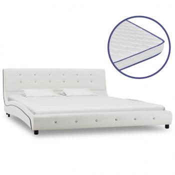 ARDEBO.de - Bett mit Memory-Schaum-Matratze Weiß Kunstleder 160x200cm