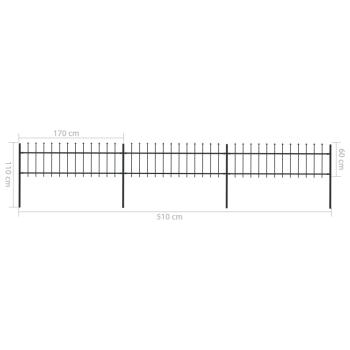 Gartenzaun mit Speerspitzen Stahl 5,1 x 0,6 m Schwarz