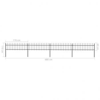 Gartenzaun mit Speerspitzen Stahl 6,8 x 0,6 m Schwarz