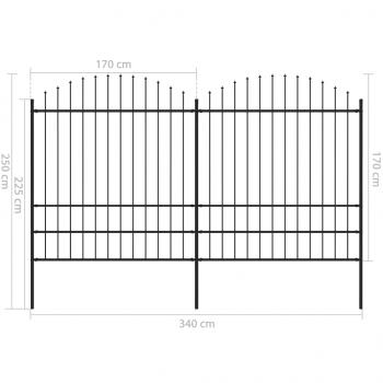 Gartenzaun mit Speerspitzen Stahl (1,75 - 2) x 3,4 m Schwarz