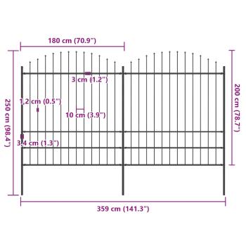 Gartenzaun mit Speerspitzen Stahl (1,75 - 2) x 3,4 m Schwarz