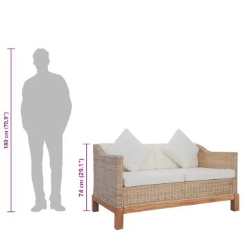 2-tlg. Sofagarnitur mit Kissen Natur Rattan