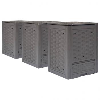 ARDEBO.de - Gartenkomposter 3 Stk. Braun 60x60x83cm 900 L Kunststoff Rattan