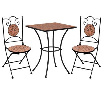 3-tlg. Bistro-Set Mosaik Keramik Terrakotta 