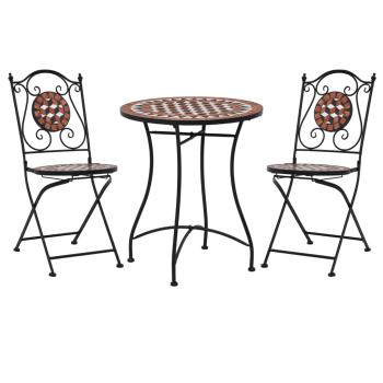 3-tlg. Bistro-Set Mosaik Keramik Terrakotta  