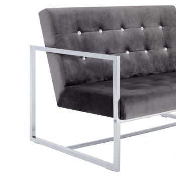 2-Sitzer-Sofa mit Armlehnen Dunkelgrau Chrom und Samt  