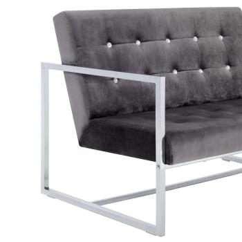 2-Sitzer-Sofa mit Armlehnen Dunkelgrau Chrom und Samt  