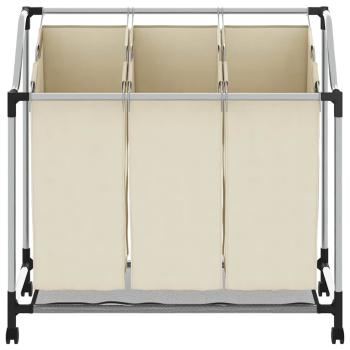 Wäschekorb mit 3 Taschen Creme Stahl 