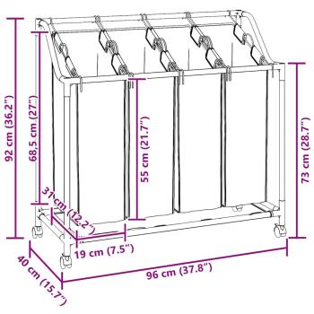 Wäschekorb mit 4 Taschen Creme Stahl 