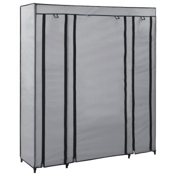 Stoffschrank mit Fächern Kleiderstangen Grau 150x45x176cm