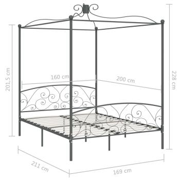Himmelbett-Gestell Grau Metall 160 x 200 cm