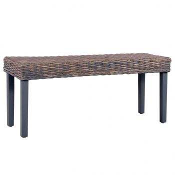 ARDEBO.de - Sitzbank 110 cm Grau Natur Kubu-Rattan und Massivholz Mango
