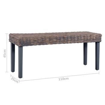 Sitzbank 110 cm Grau Natur Kubu-Rattan und Massivholz Mango