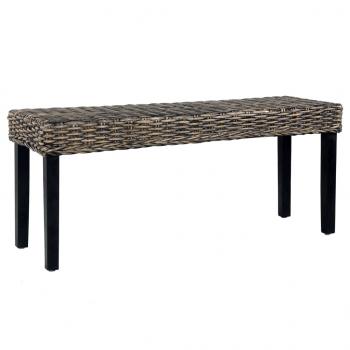 ARDEBO.de - Sitzbank 110 cm Schwarz Natur Kubu-Rattan und Massivholz Mango