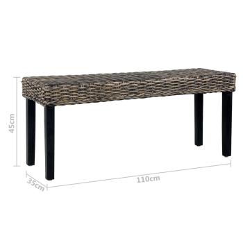 Sitzbank 110 cm Schwarz Natur Kubu-Rattan und Massivholz Mango
