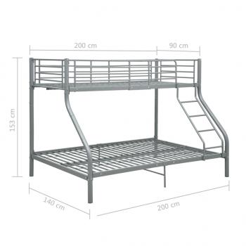 Etagenbettgestell Grau Metall 140x200 cm/90x200 cm