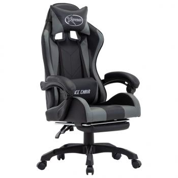ARDEBO.de - Gaming-Stuhl mit Fußstütze Grau und Schwarz Kunstleder 