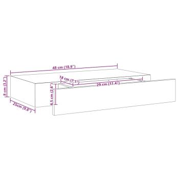 Schweberegal mit Schublade Schwarz 48x25x8 cm