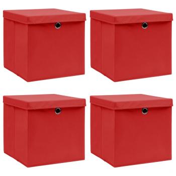 ARDEBO.de - Aufbewahrungsboxen mit Deckeln 4 Stk. Rot 32x32x32 cm Stoff
