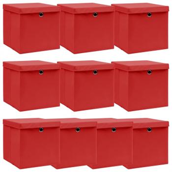 ARDEBO.de - Aufbewahrungsboxen mit Deckeln 10 Stk. Rot 32x32x32 cm Stoff