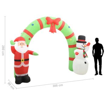 Aufblasbarer Weihnachtsmann und Schneemann Deko Bogen LED 223cm