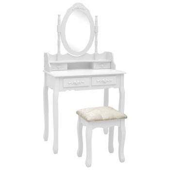 ARDEBO.de - Schminktisch-Set mit Hocker Weiß 75x69x140cm Paulownia-Holz 