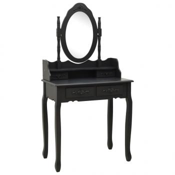 Schminktisch-Set mit Hocker Schwarz 75x69x140cm Paulownia-Holz 