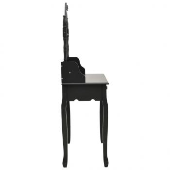 Schminktisch-Set mit Hocker Schwarz 75x69x140cm Paulownia-Holz 