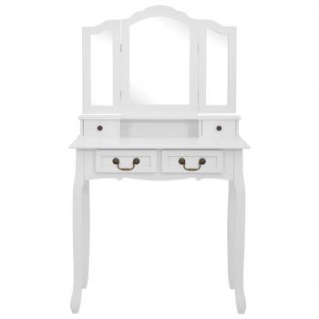 Schminktisch-Set mit Hocker Weiß 80x69x141cm Paulowniaholz 