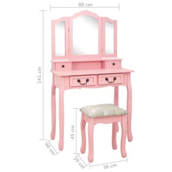 Schminktisch-Set mit Hocker Rosa 80×69×141 cm Paulowniaholz 
