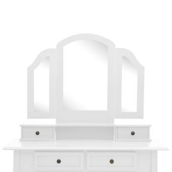 Schminktisch-Set mit Hocker Weiß 100x40x146 cm Paulownia-Holz 