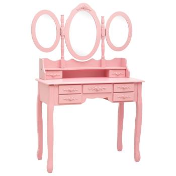 Schminktisch mit Hocker und Dreifach-Spiegel Rosa 