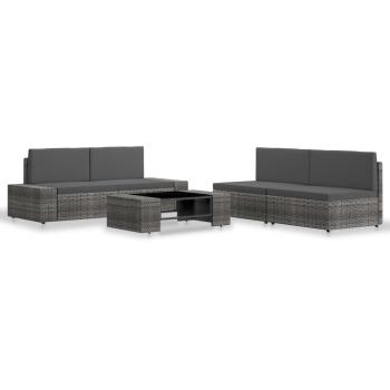 5-tlg. Garten-Lounge-Set Poly Rattan Grau