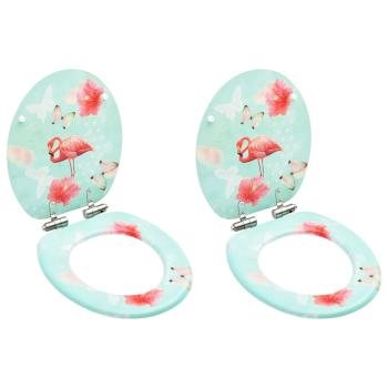 Toilettensitze Soft-Close-Deckel 2 Stk. MDF Flamingo-Design 